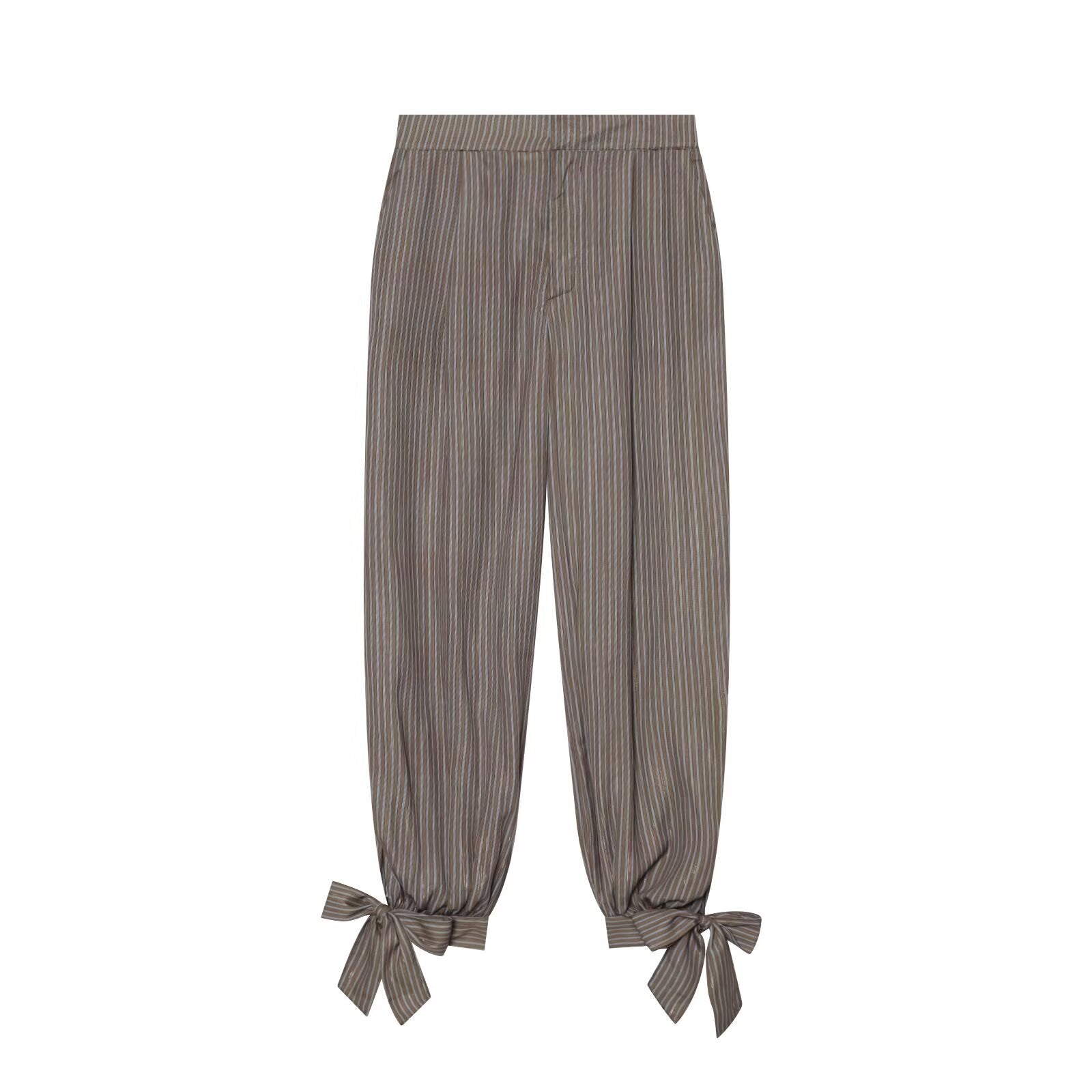 Women's bow decoration linen blended lantern pants