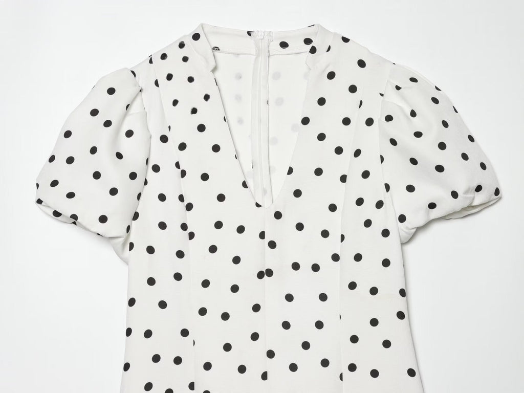Women's bubble sleeve polka dot mini dress