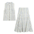 suit Women's 2 pieces sleeveless striped embroidered top+skirt