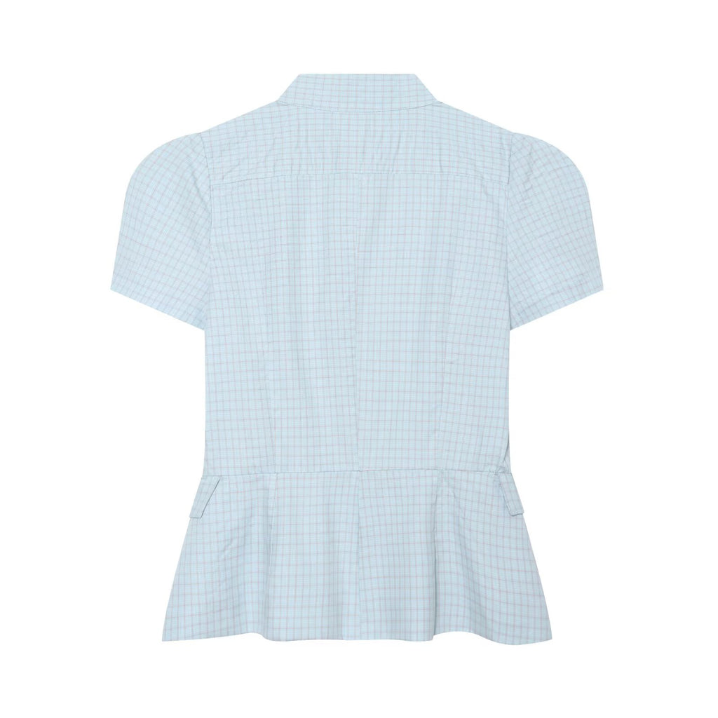 Women's short skirt style hem plaid top