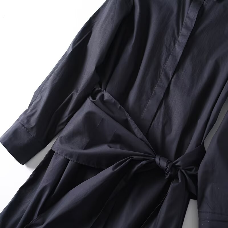 Women's waist-tied belted shirt-style midi dress
