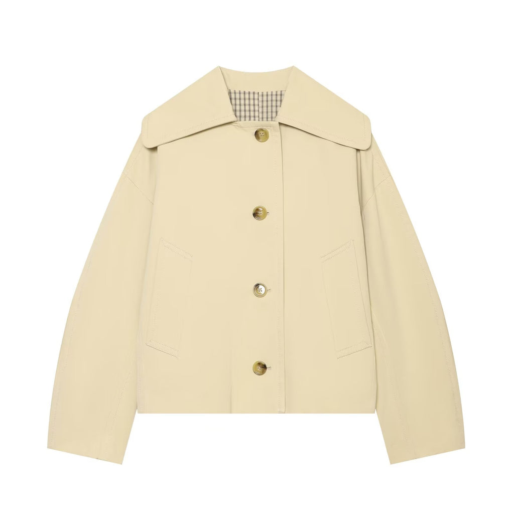 Women's casual lapel patchwork plaid trench coat
