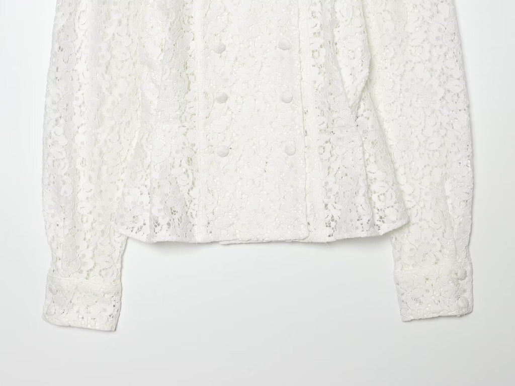 Women's lace O Neck double breasted Coat