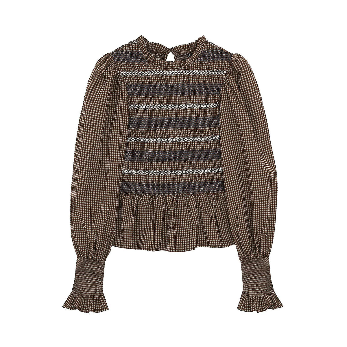 Women's short pleated embroidered shirt