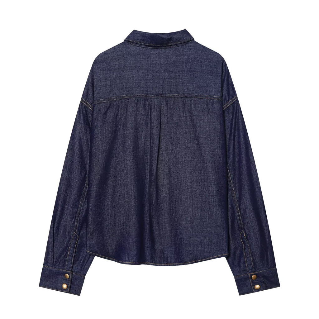 suit Women's 2 pieces loose Lapel denim shirt+Jeans