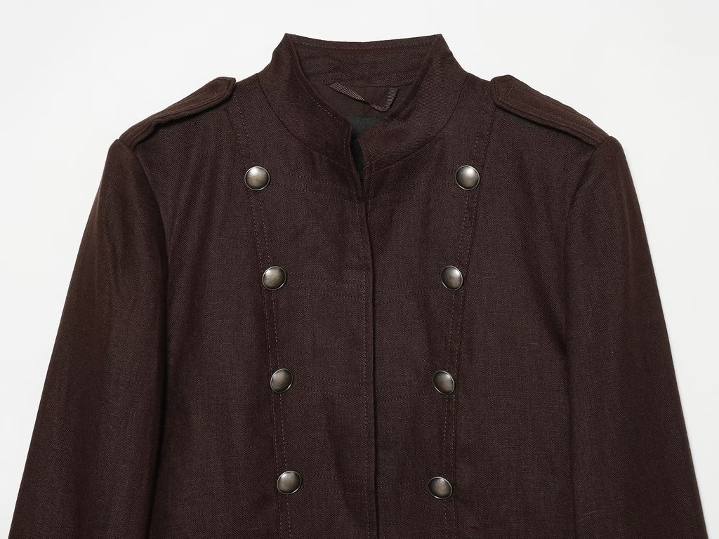Women's short standing collar double breasted jacket