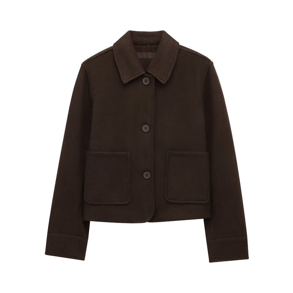 Women's new fashion pocket decoration long sleeved soft texture jacket