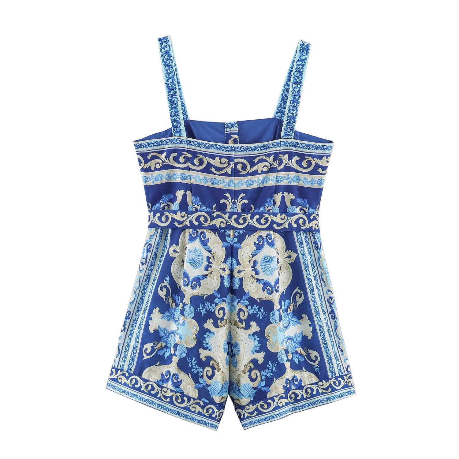 Women's vacation style slim printed jumpsuit shorts