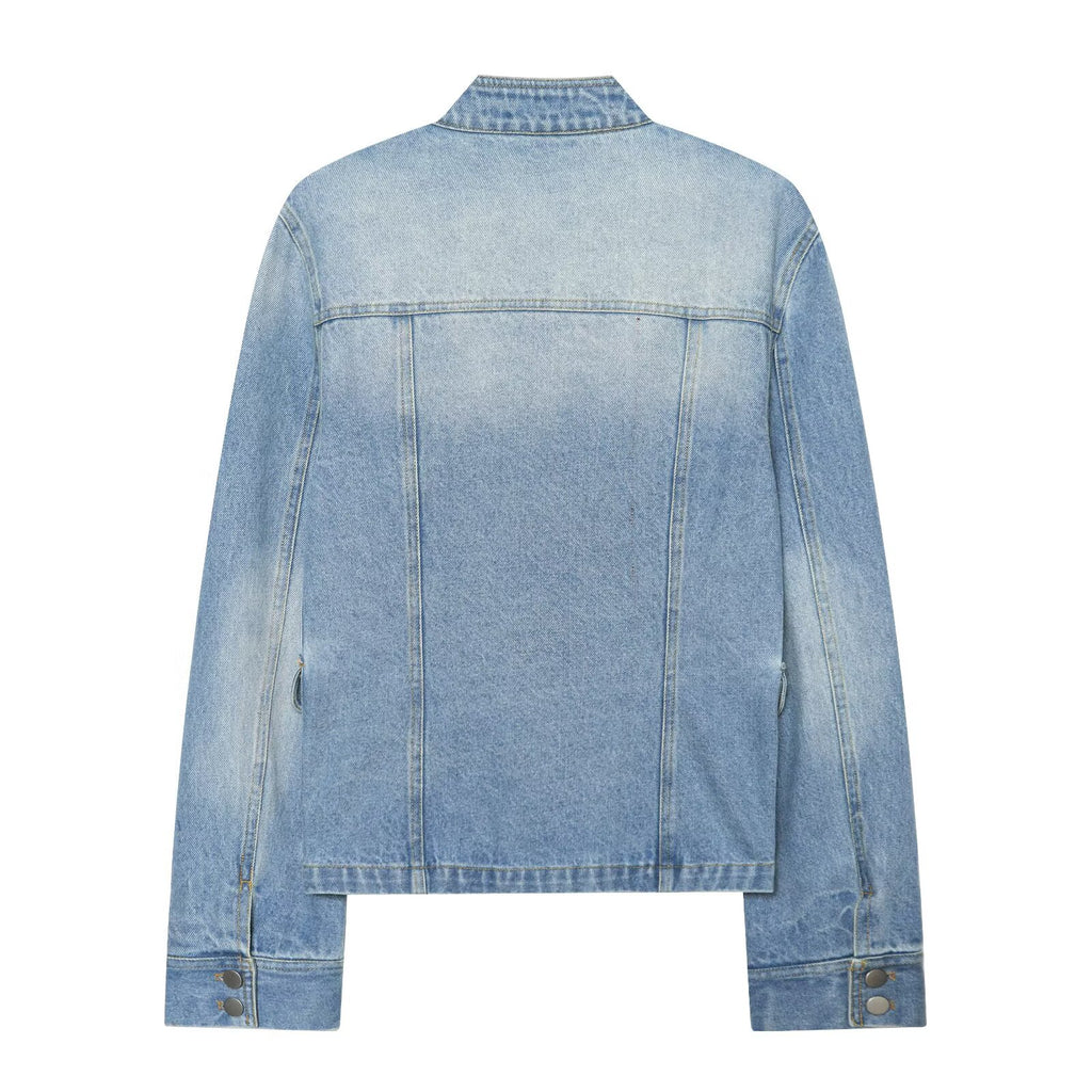 Women's long sleeved stand collar denim jacket