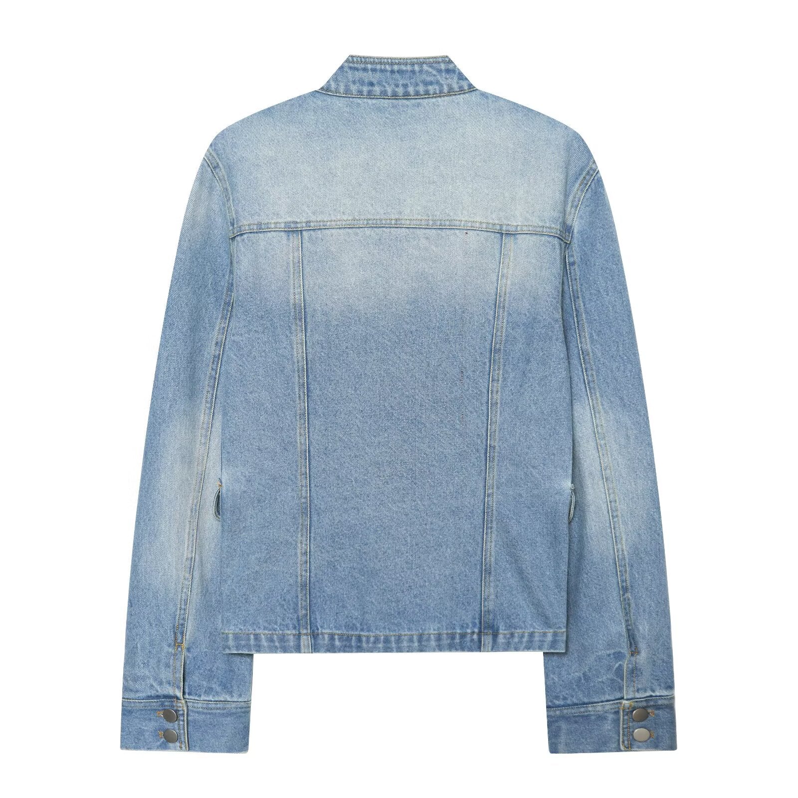 Women's long sleeved stand collar denim jacket
