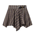 Women's straps decorative casual plaid mini skirt