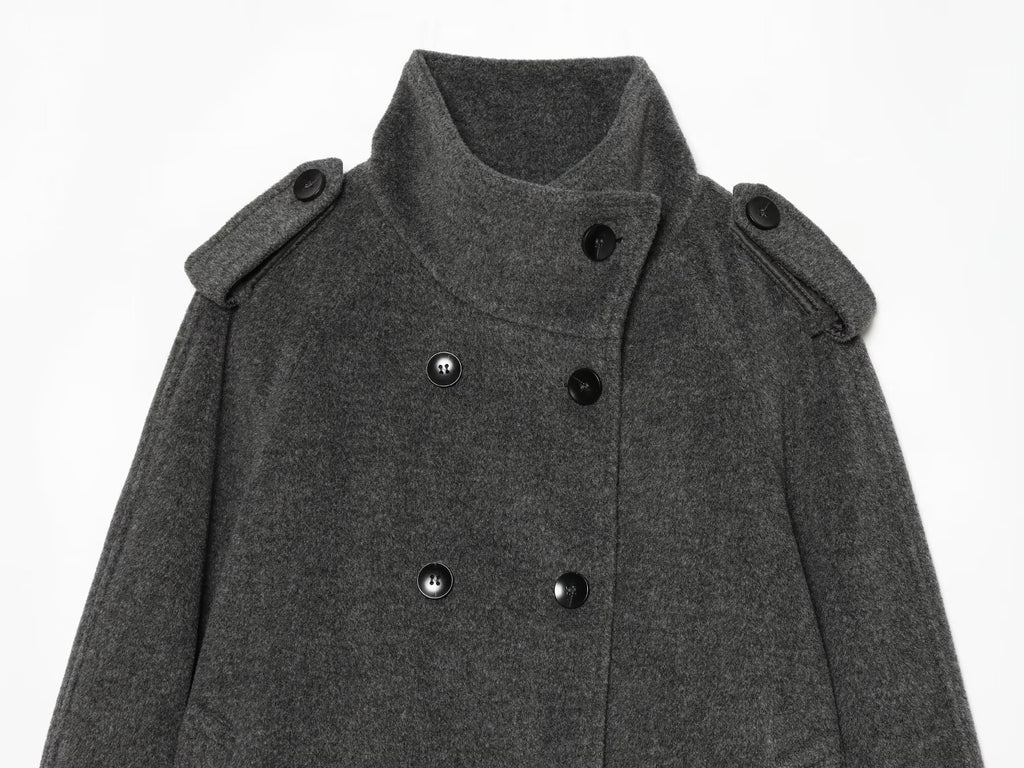 Women's standing collar double breasted woolen coat