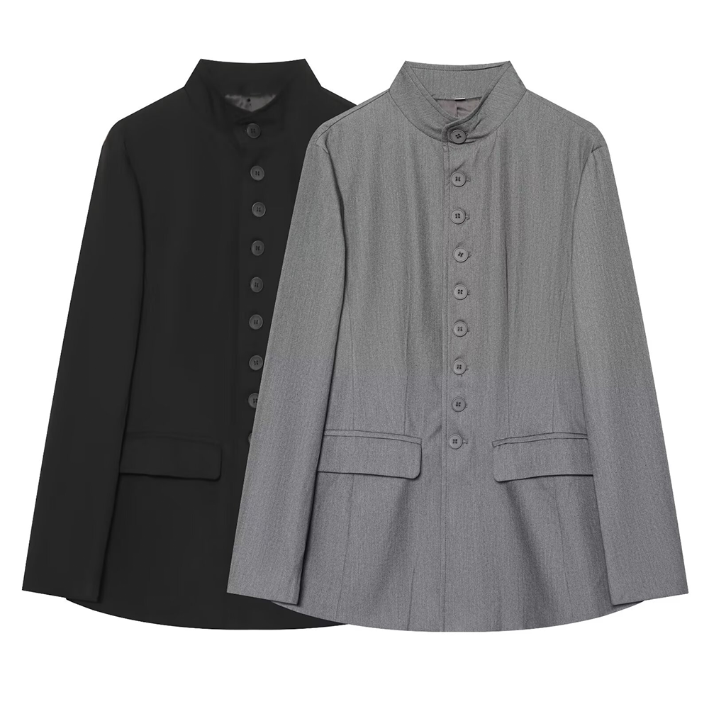 Women's casual stand collar waist cinched Blazer Coat