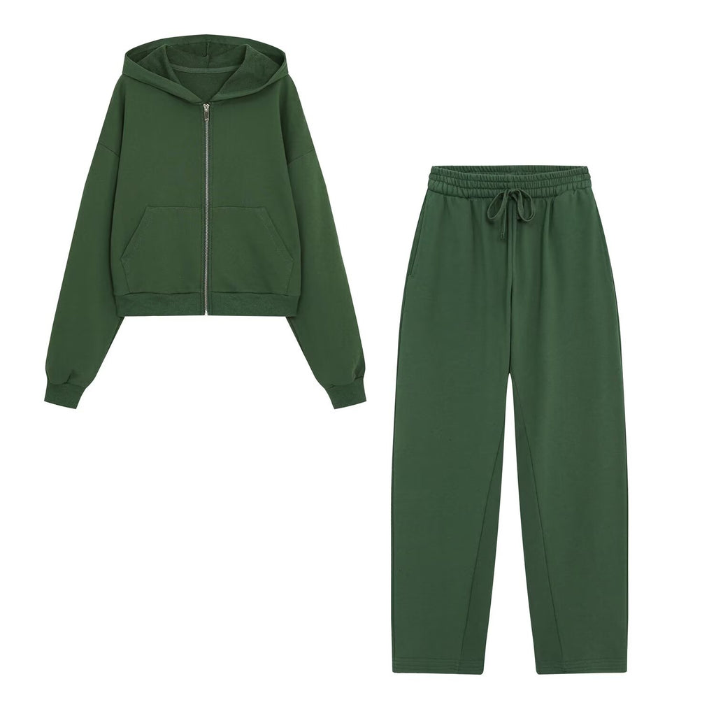 suit Women's 2 pieces washing effect hooded zipper sweatshirt+Pants