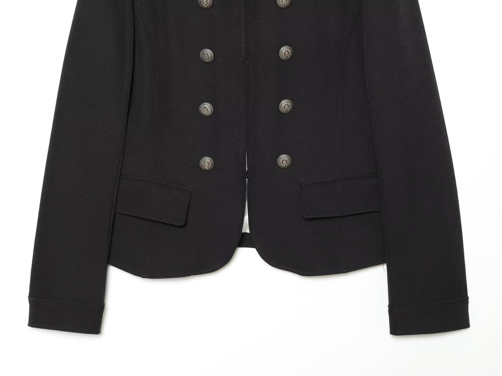 Women's with shoulder pads slim stand collar Coat