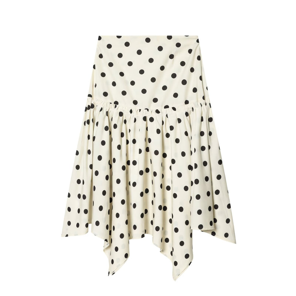 Women's asymmetrical polka dot MIDI skirt