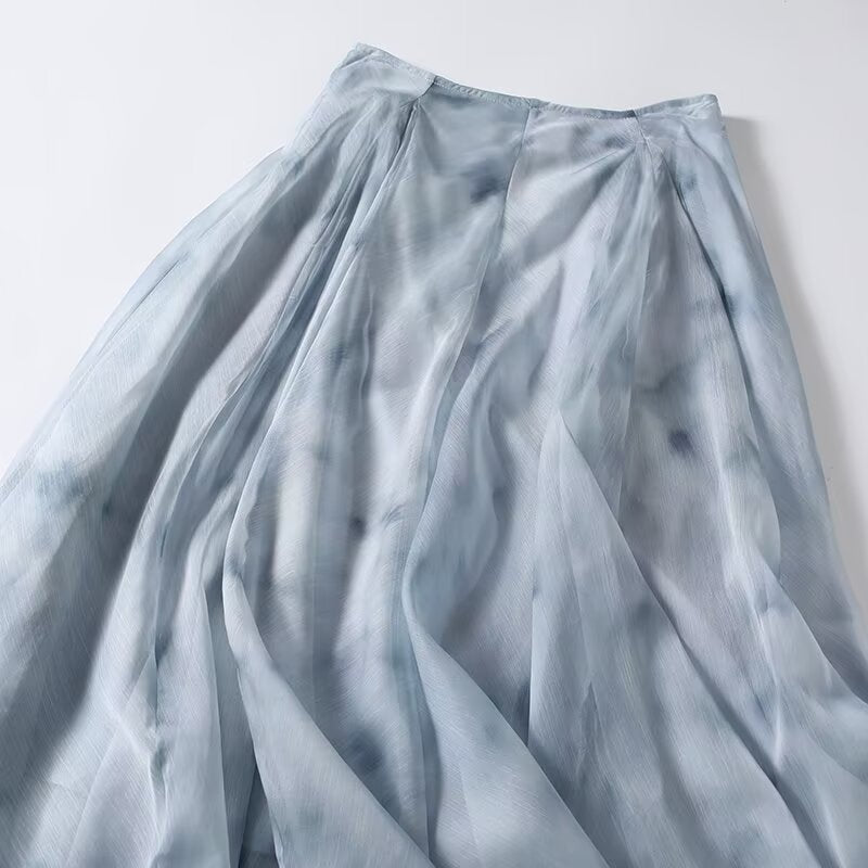 Women's ruffled hem draped printed MIDI skirt