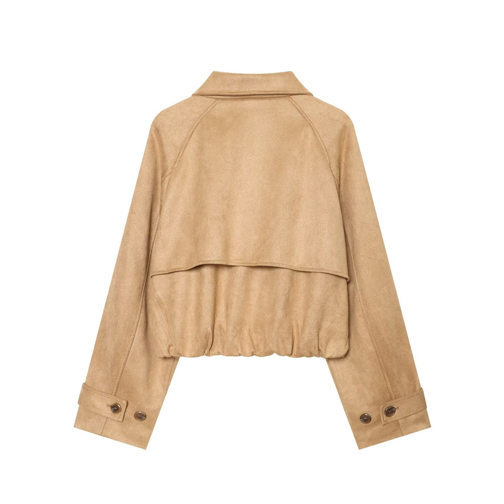 Women's suede texture short pleated Coat