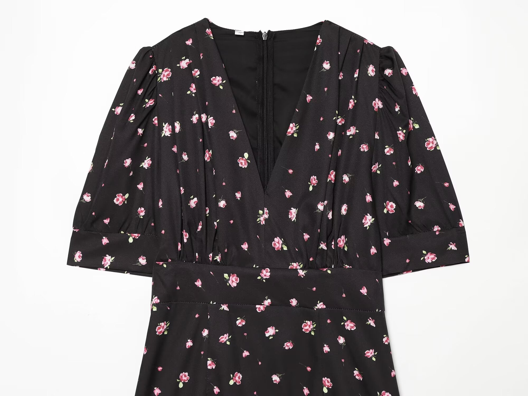 Women's slim V-neck printed mini dress