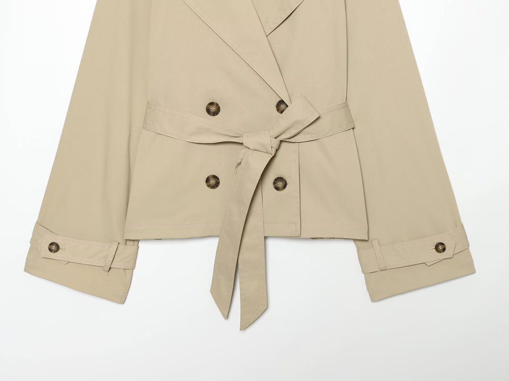Women's With Belt Short Double breasted Windbreaker Coat