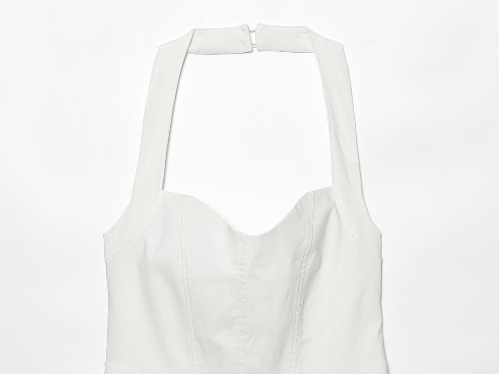 Women's sleeveless hanging neck wide hem dress