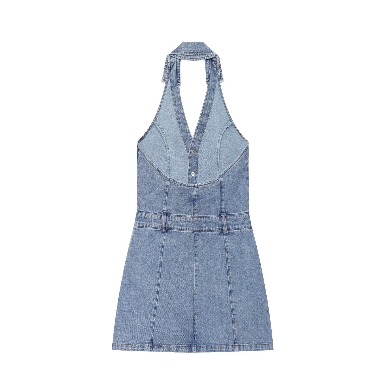 Women's flip hanging collar denim mini dress