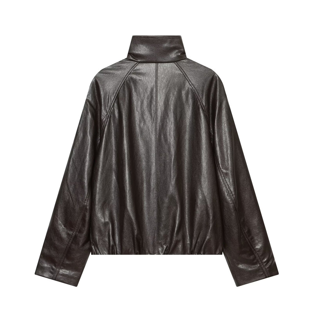 Women's casual versatile imitation leather jacket Coat