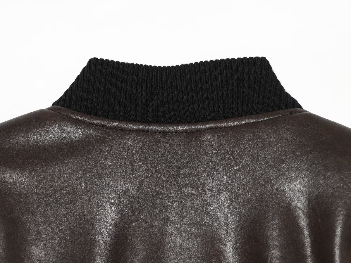 Women's short leather effect pilot jacket Coat