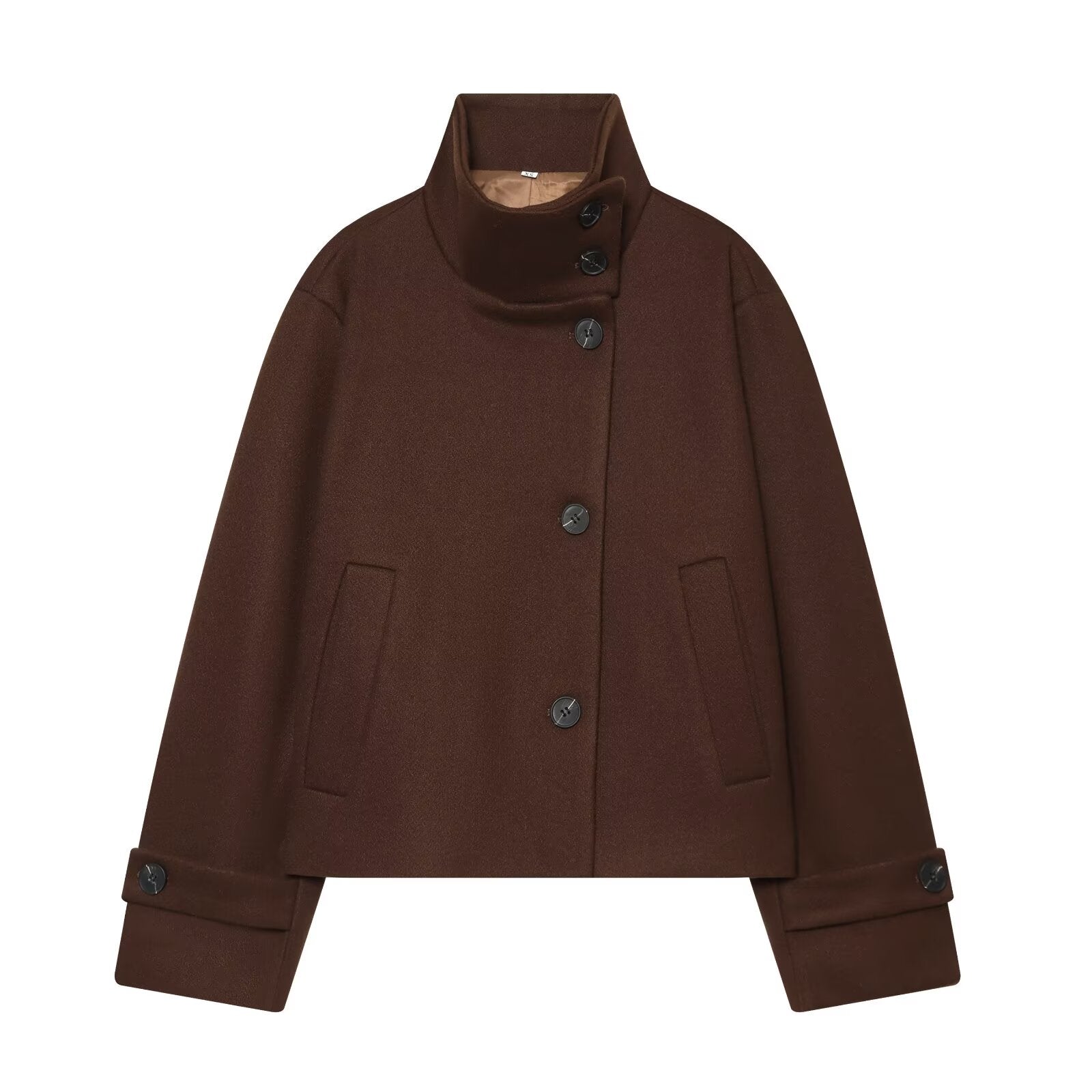 Women's standing collar short single breasted coat