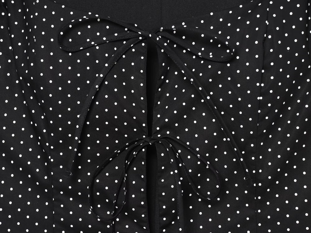 Women's bow decoration polka dot poplin shirt
