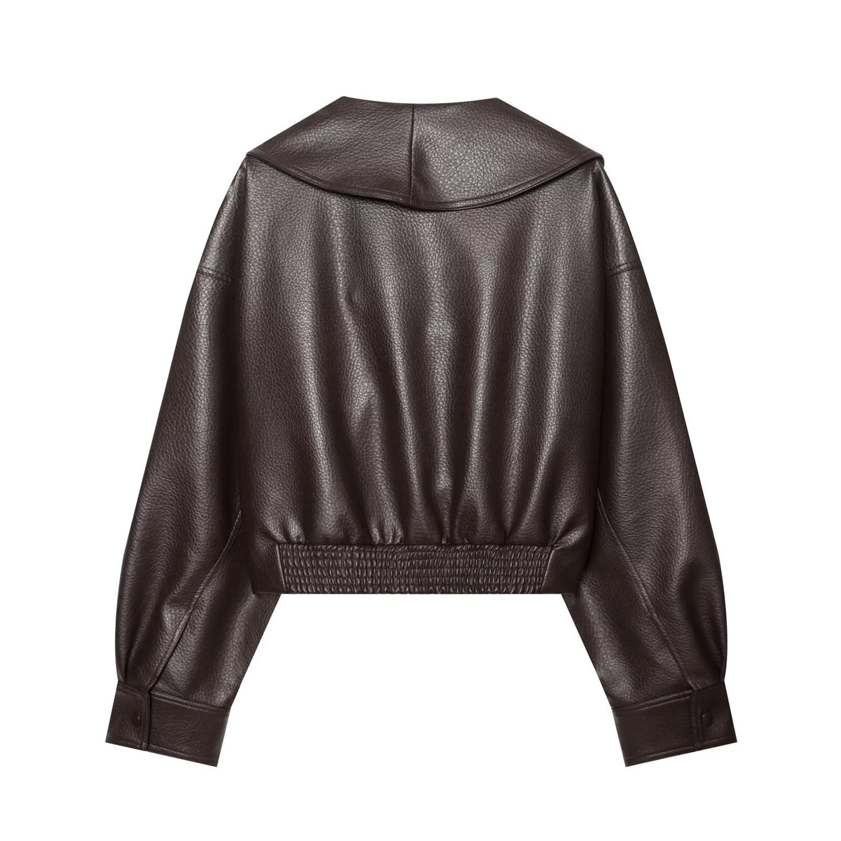 Women's metal buckle decorative lapel faux leather jacket