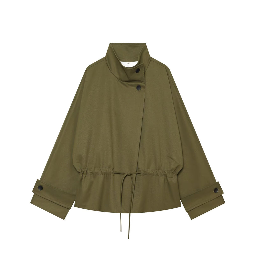 Women's lace up design loose parka Coat