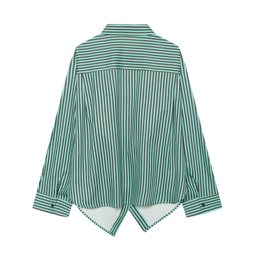 Women's pleated decorative loose striped shirt