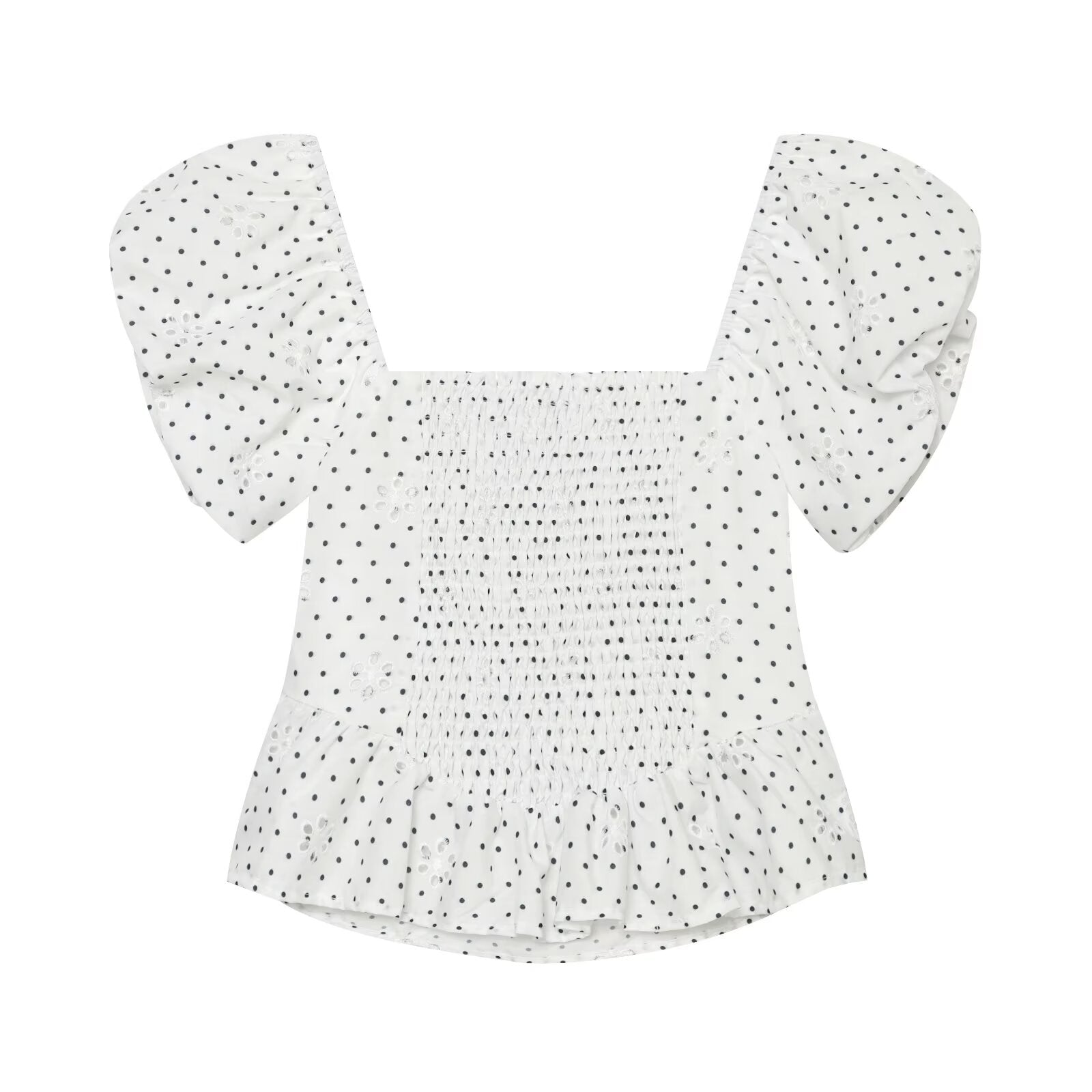Women's hollowed out embroidered polka dot top