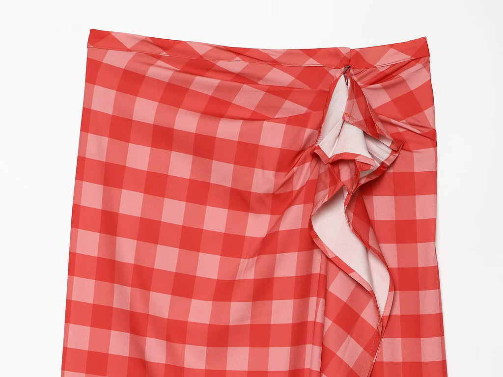 Women's layered decorative plaid Midi skirt