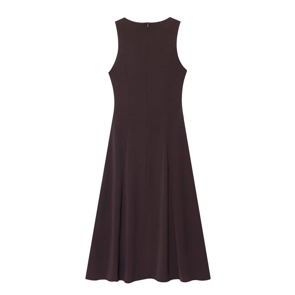 Women's New Fashion With Belt Sleeveless Square Neck Midi Dress