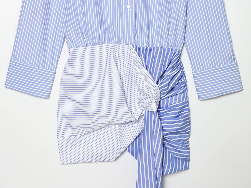 Women's knot decoration striped shirt style dress