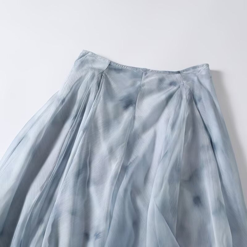 Women's ruffled hem draped printed MIDI skirt