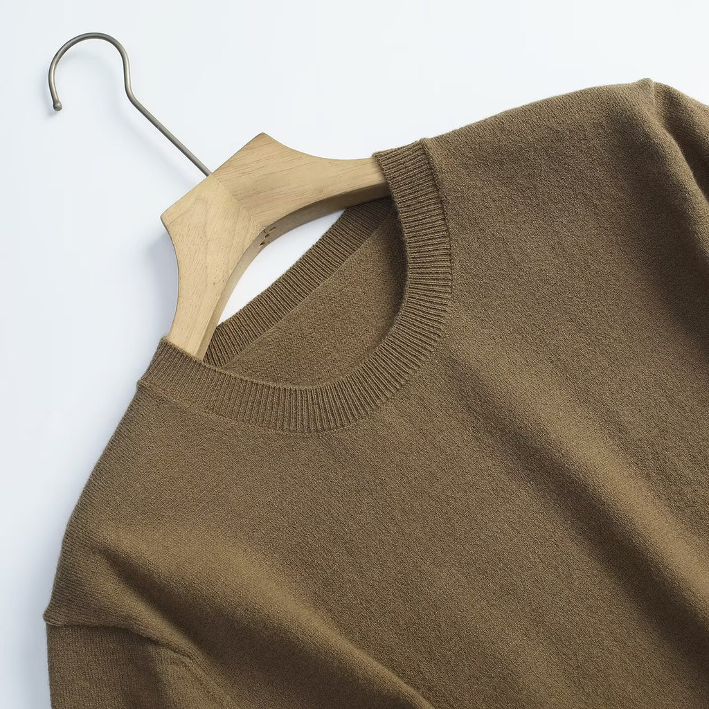 Women's O Neck short sleeved knitted pullover