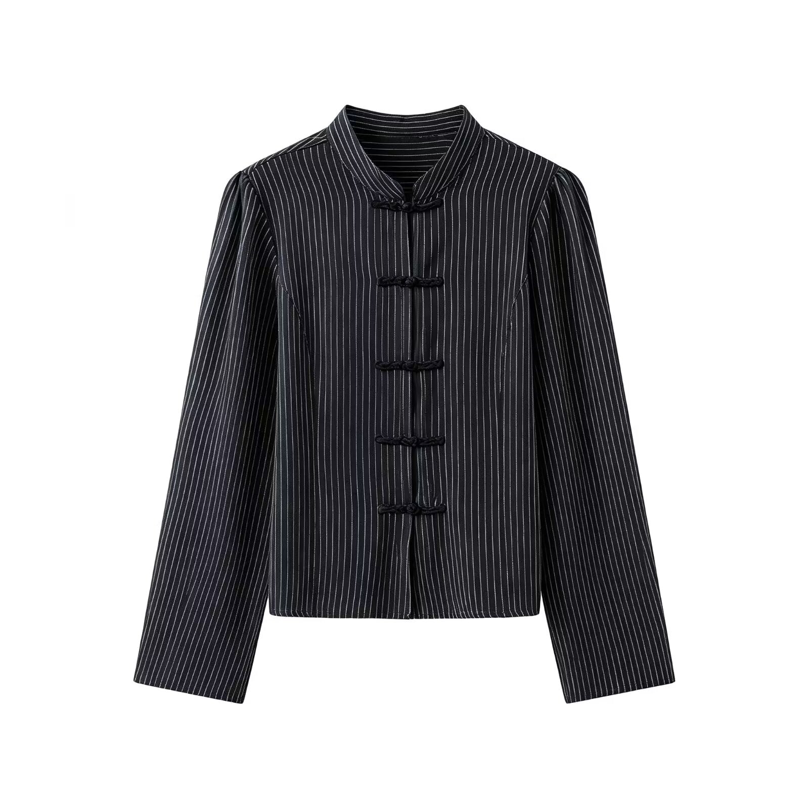 Women's casual slim short striped shirt