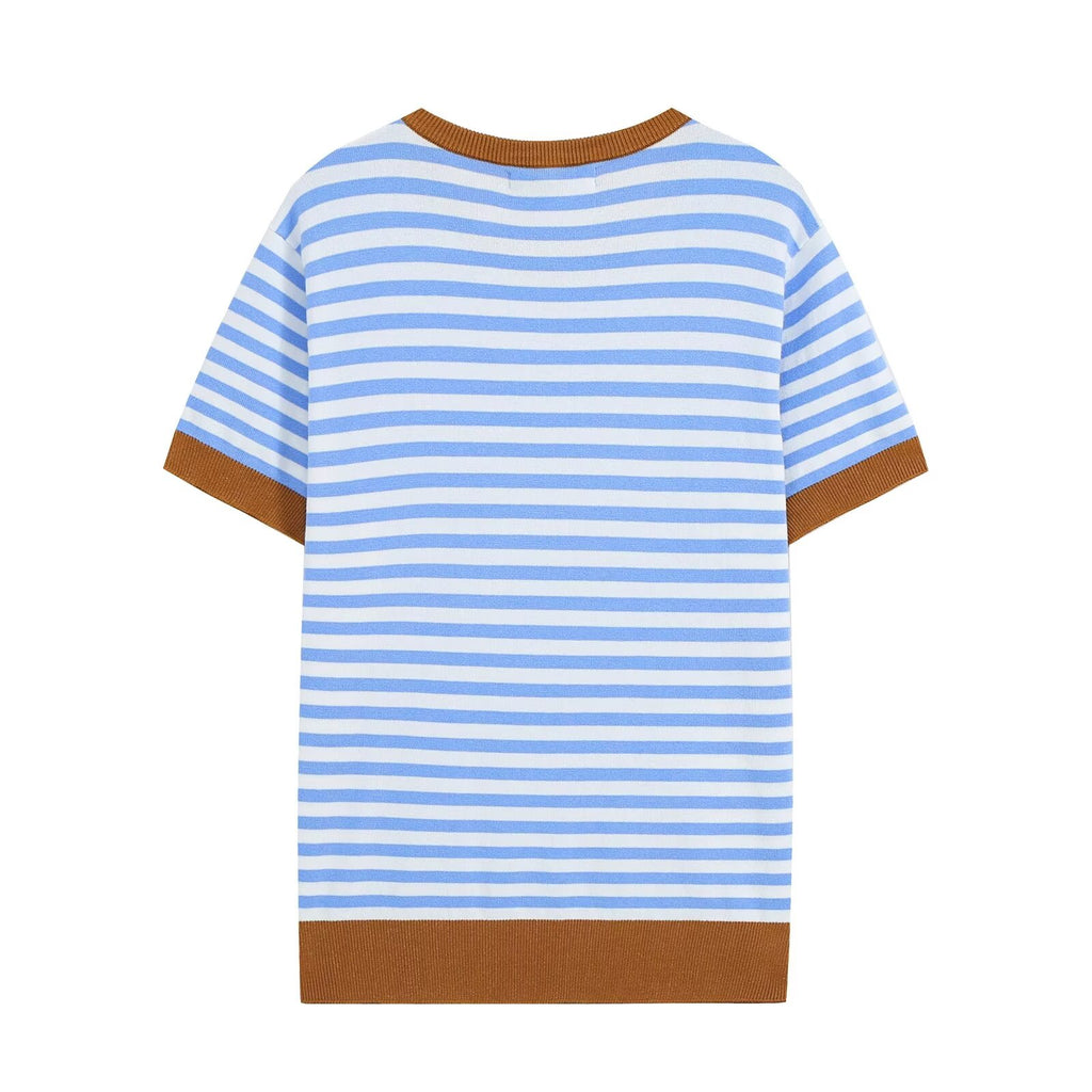 Women's round neck striped knitted top