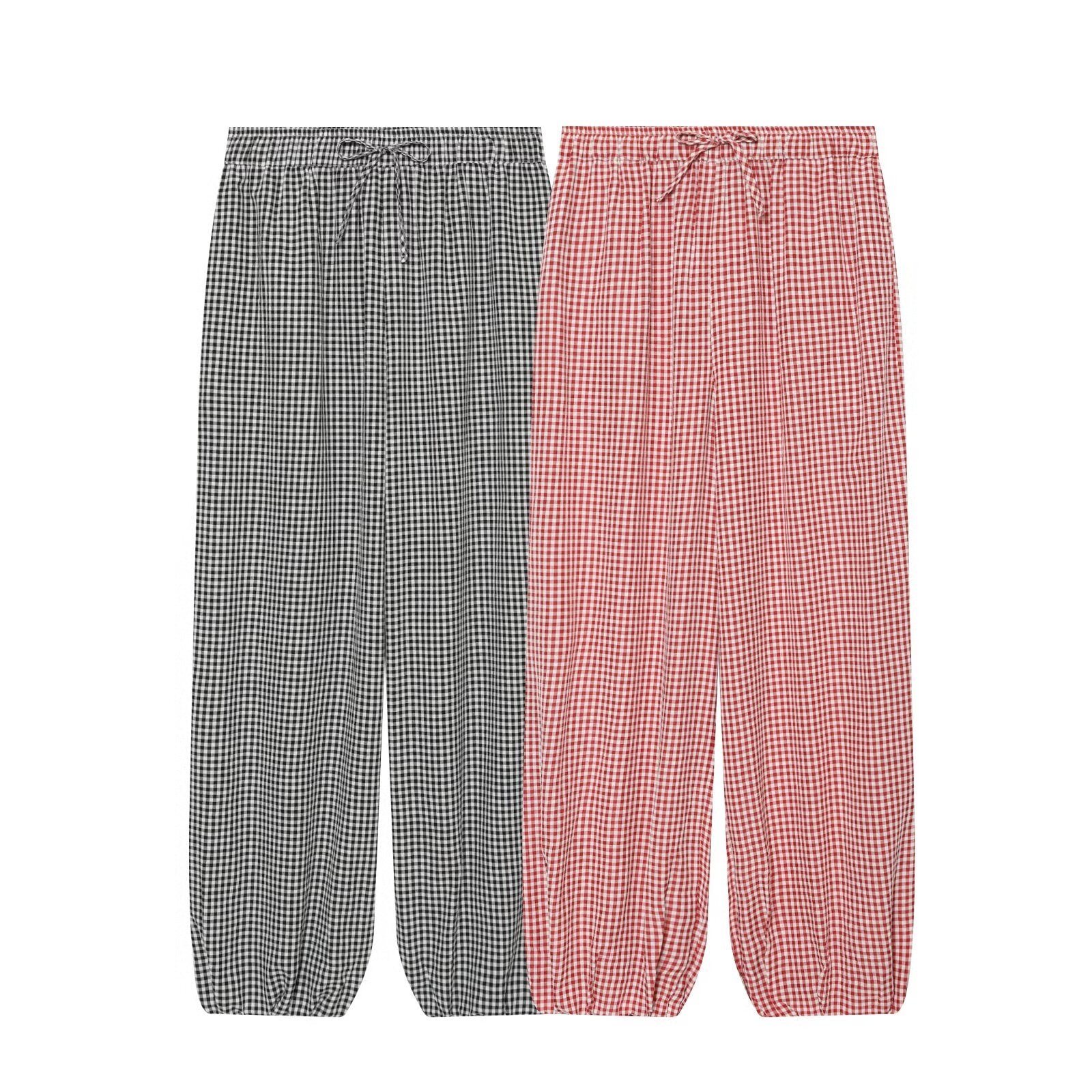 Women's casual plaid lantern pants