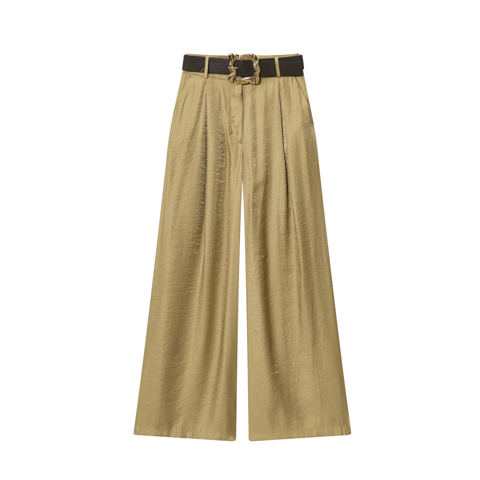 Women's with Belt loose satin textured wide leg pants