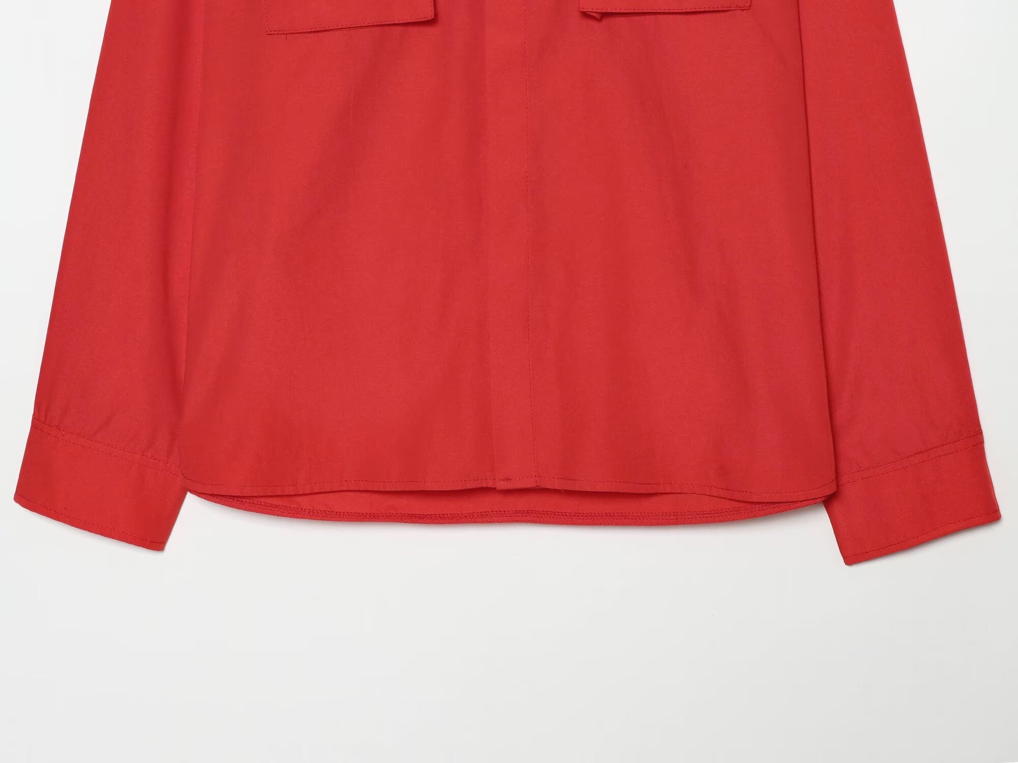 Women's pocket decoration casual stand collar shirt
