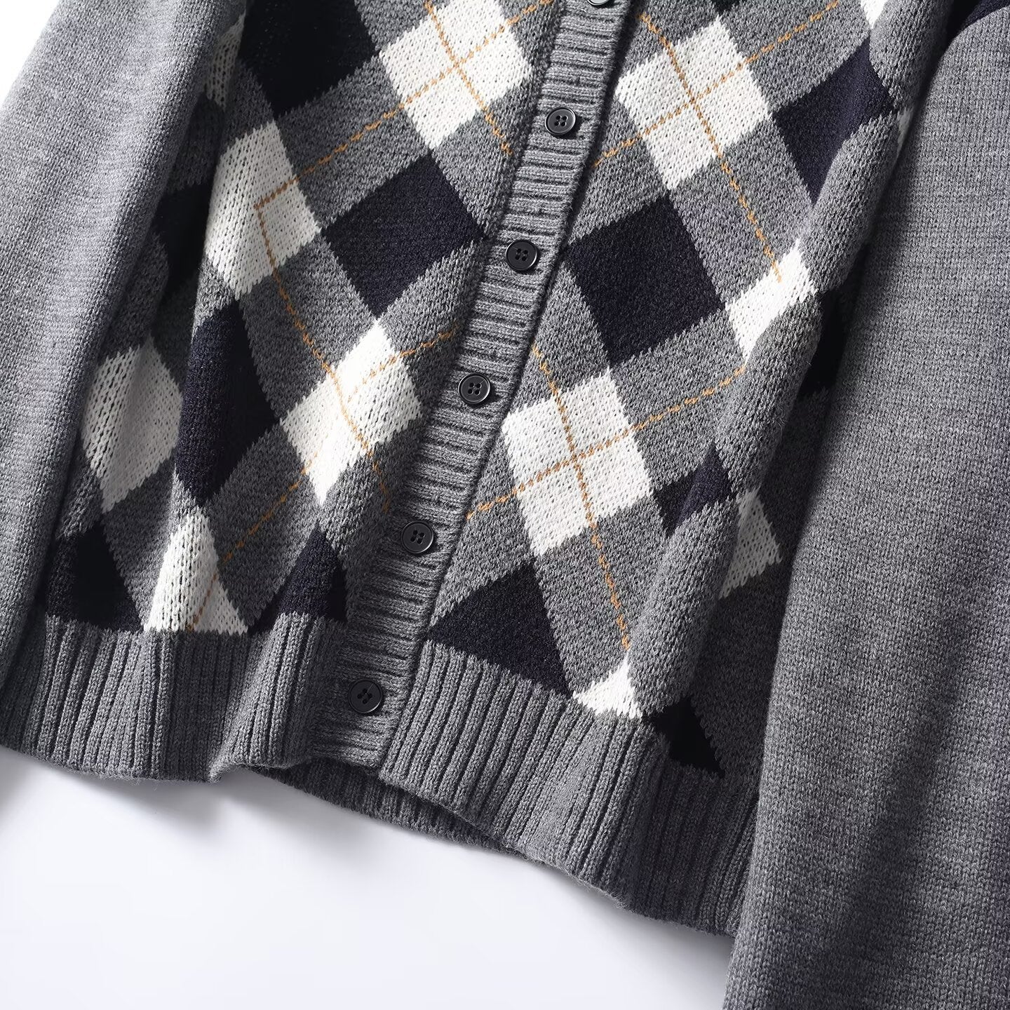 Women's short diamond grid knitted cardigan