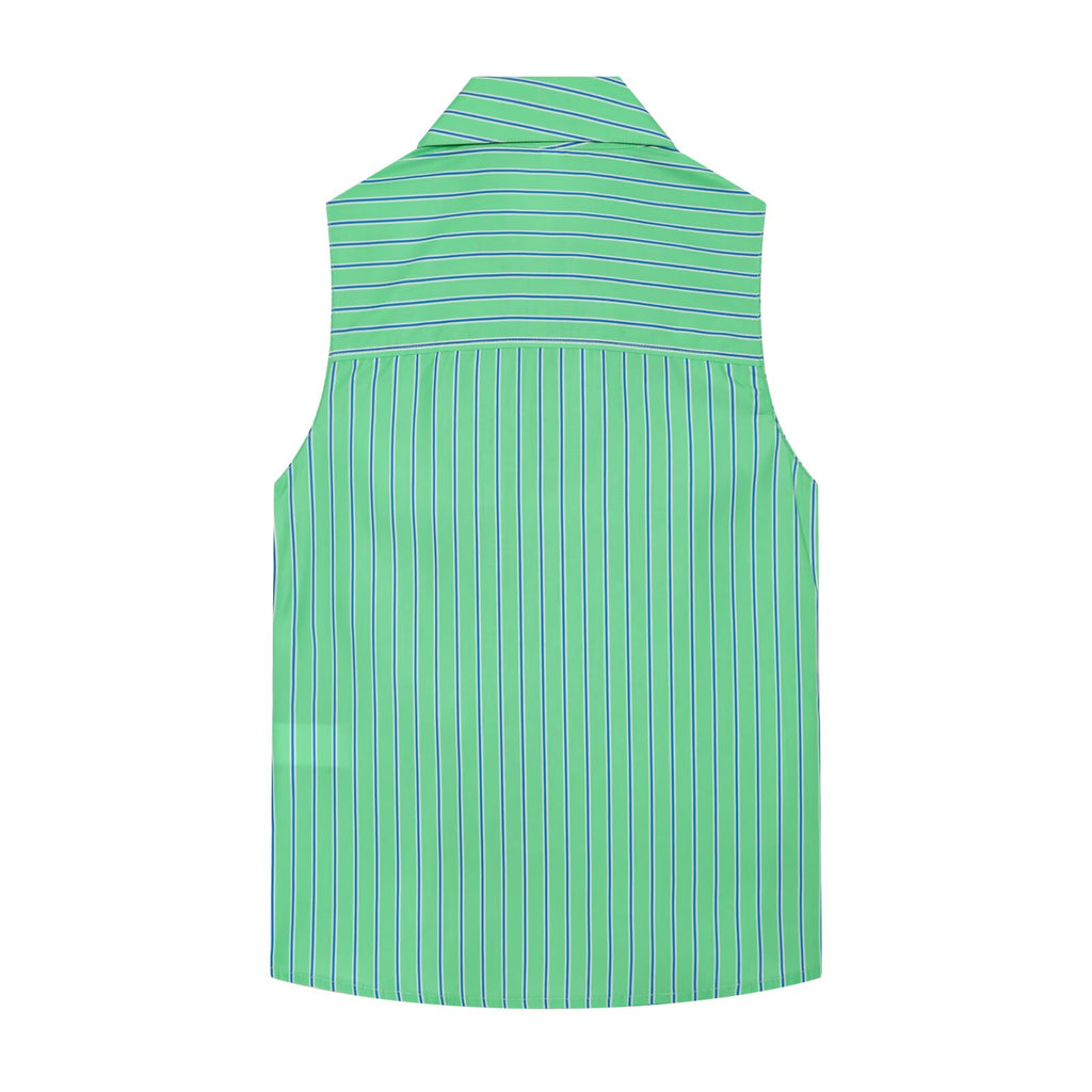 Women's bow decoration striped sleeveless shirt