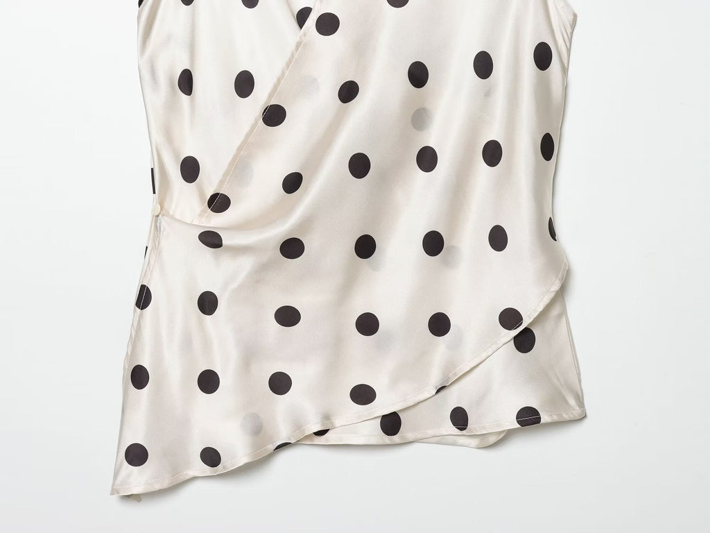 Women's Satin textured polka dot hanging neck top