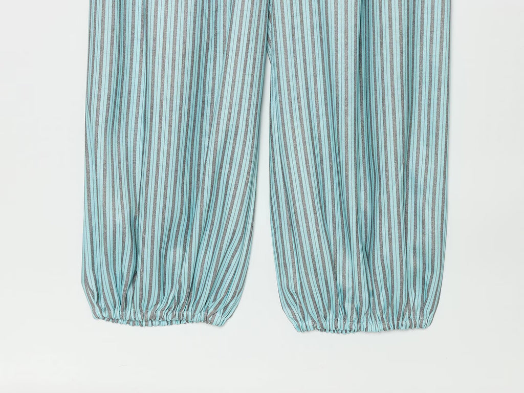Women's striped linen blended lantern jumpsuit