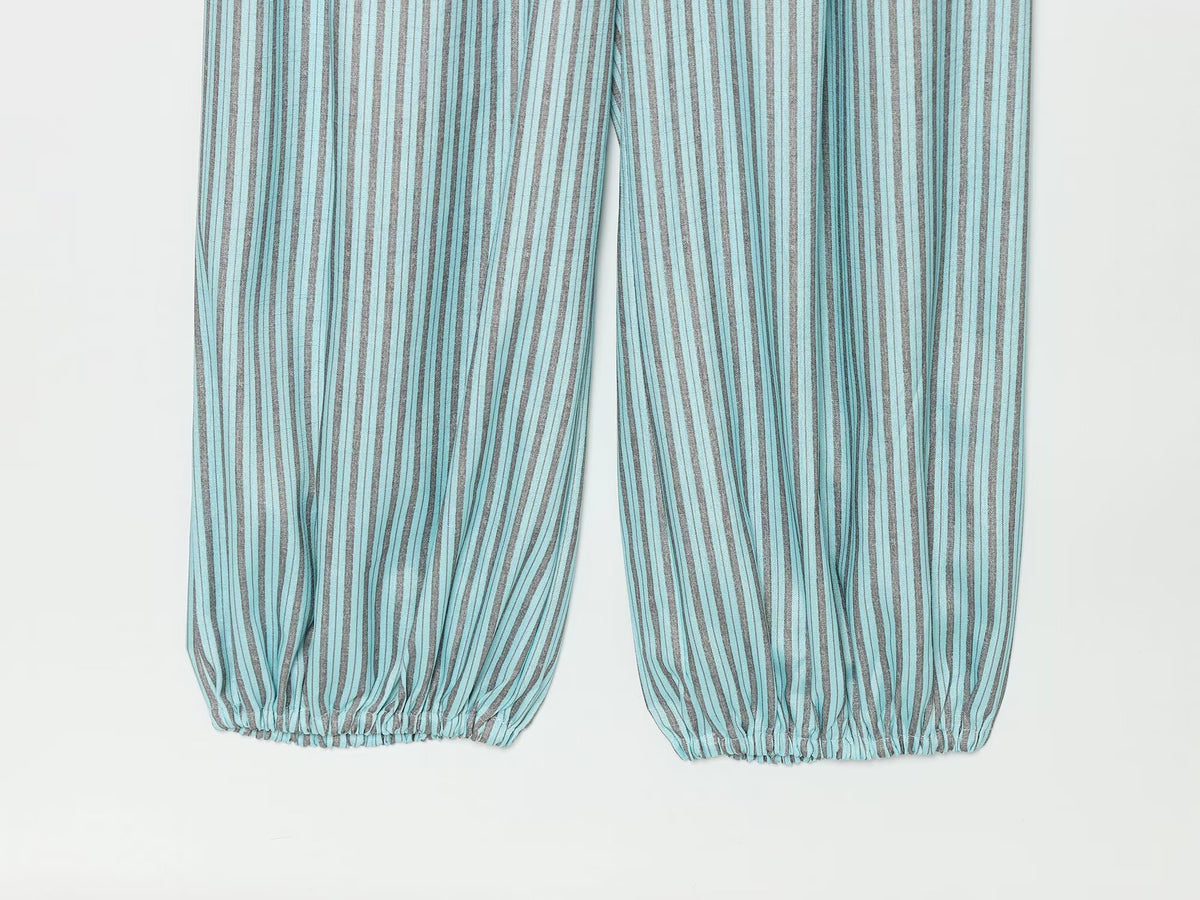 Women's striped linen blended lantern jumpsuit
