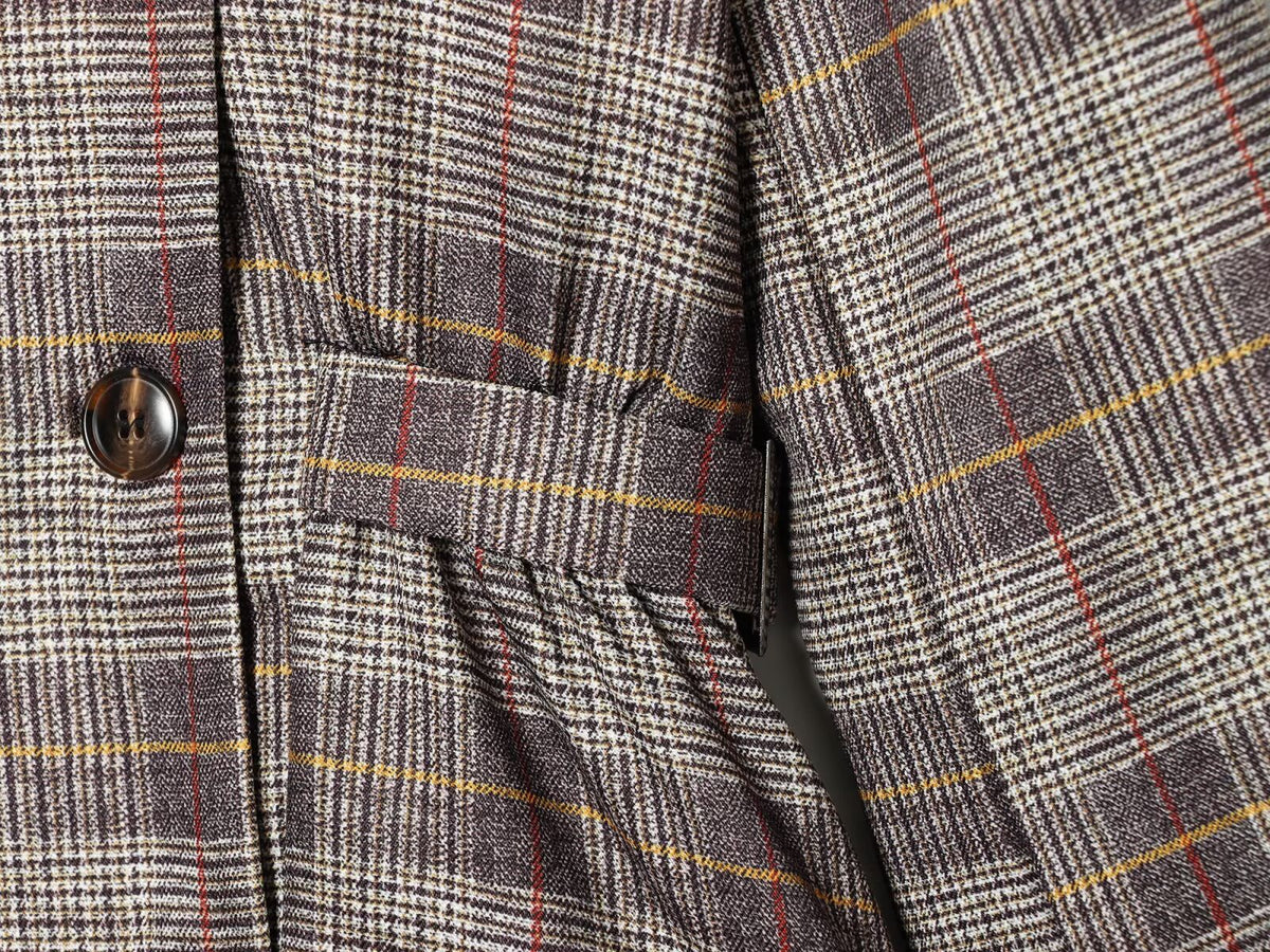 Women's straps decorative checkered Blazer Coat
